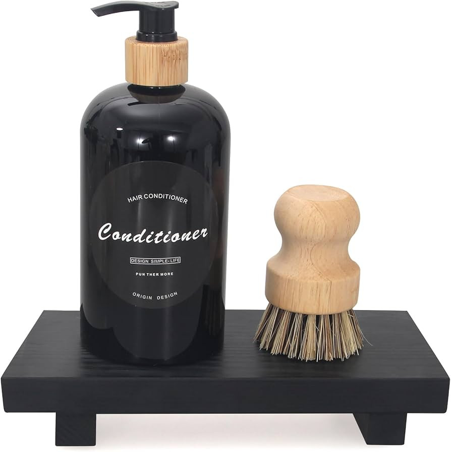 Wooden Pedestal Stand Black Bathroom Counter Organizer Tray Decor Farmhouse Wood Risers Small Han... | Amazon (US)