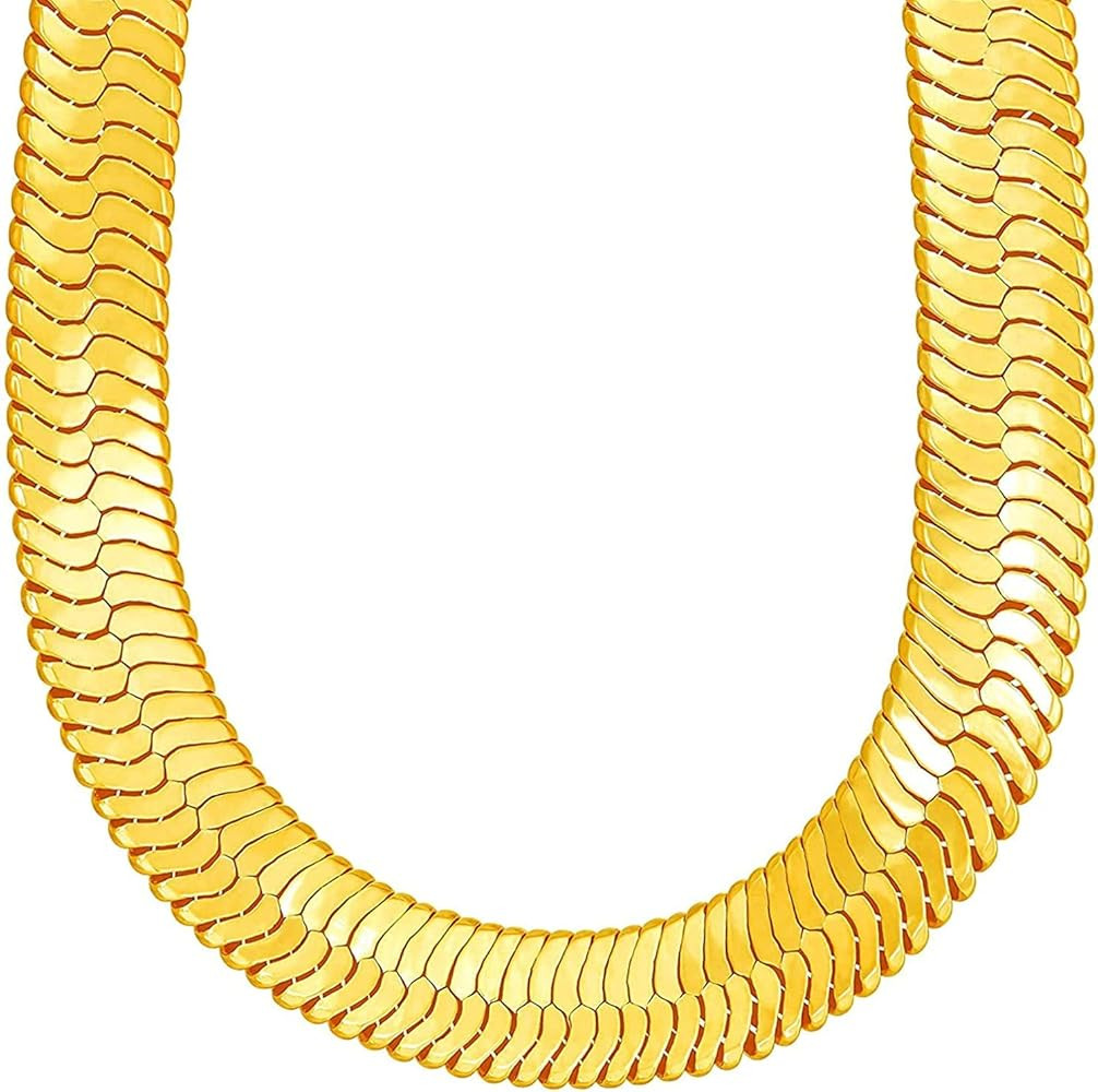 TUOKAY Fake Big Gold Herringbone Chain Necklace Costume 12mm Thick Faux Gold Herringbone Necklace... | Amazon (US)