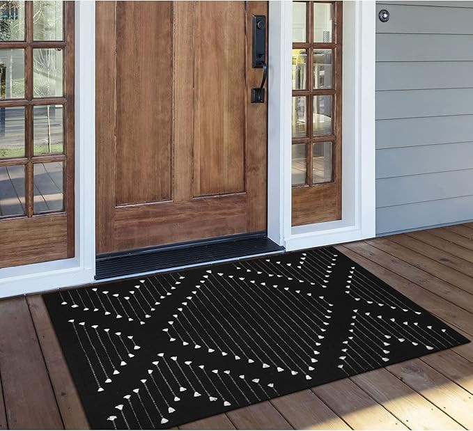 LIVEBOX Black Outdoor Rug 2.3' x 3.6', Boho Cotton Washable Rug Moroccan Front Door Mat,Hand-Wove... | Amazon (US)