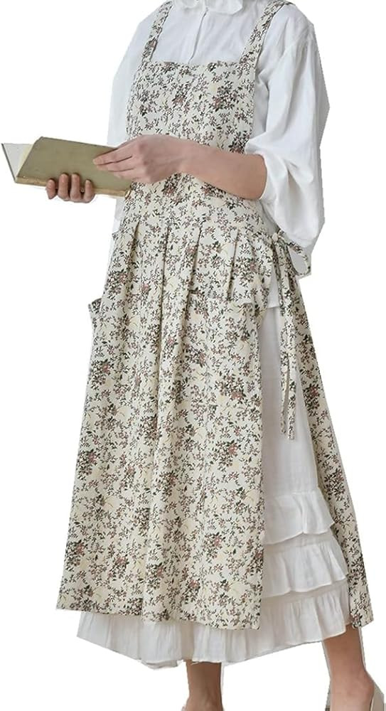Aprons for Women Womans Retro Vintage Kitchen Cooking Apron with Pockets (light flower) | Amazon (US)