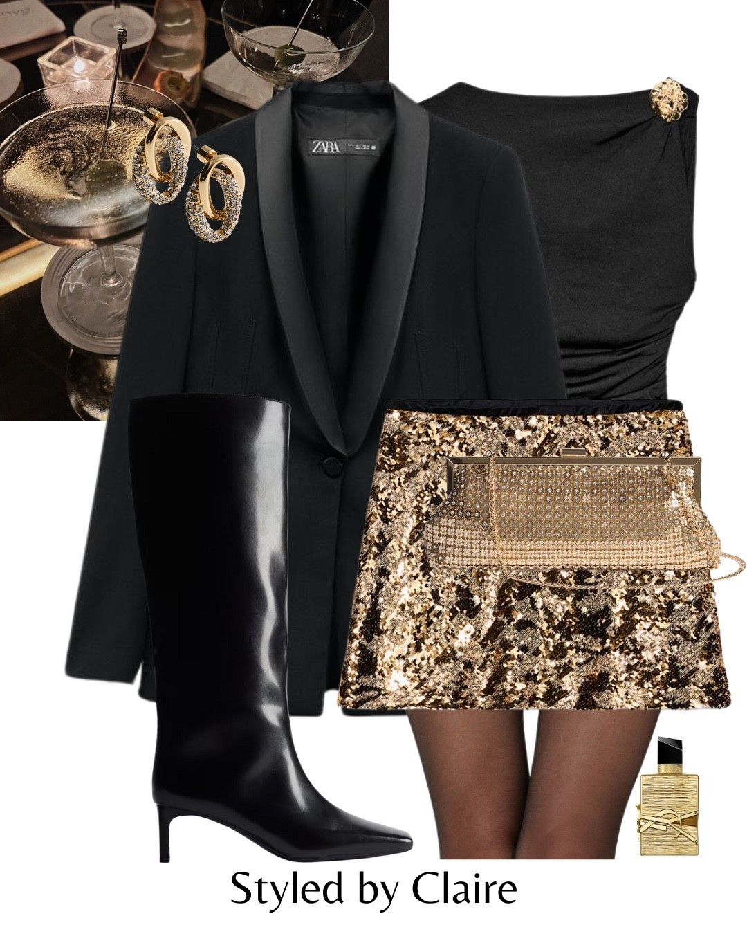 GOLD SEQUIN MINI SKIRT✨
Tags: new in Zara partywear party Christmas night out patent faux leather boots H&M polyamide bodysuit detail draped clutch bag satin collar blazer fashion festive inspo outfit ideas chic women’s style sparkle sparkly new year 

#LTKfestive #LTKstyletip #LTKpartywear