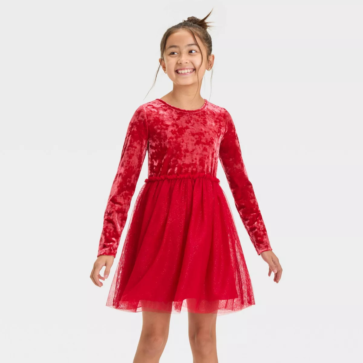Girls' Long Sleeve Velour Tulle Dress - Cat & Jack™ | Target