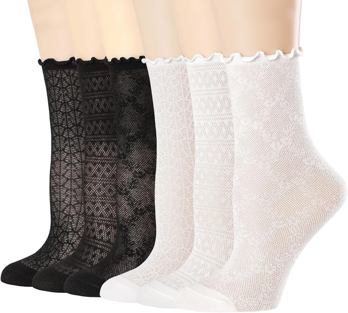 Mcool Mary Women's Ruffle Socks Mesh Casual Lace Cotton Ankle Ultra Thin Frilly Crew Socks for Wo... | Amazon (US)