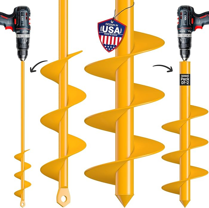 Garden Auger Drill Bit for Planting - Pack of (2) – 1.6" x 16" & 3.5" x 16" – Spiral Hole Dig... | Amazon (US)
