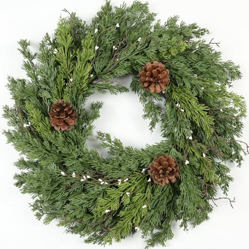 Artgar 24 Inch Christmas Cypress Wreath, Christmas Wreath for Front Door, Real Touch Pine Wreath Artificial Green Cedar Wreaths with Pine Cones for Wall Window Porch Indoor Outdoor Winter Decor | Amazon (US)