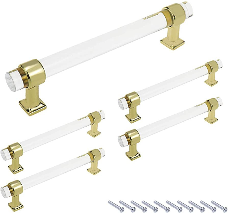 Bitray 5PCS Acrylic Cabinet Pulls 5 Inch Gold Base Drawer Dresser Pulls Bar Pull Drawer Handles | Amazon (US)