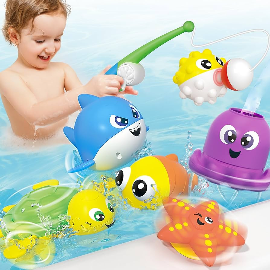 JOYIN Baby Bath Toy Set - Magnetic Fishing Toy with Fishing Rod, Mold-Free Soft Puffer & Clown Fi... | Amazon (US)