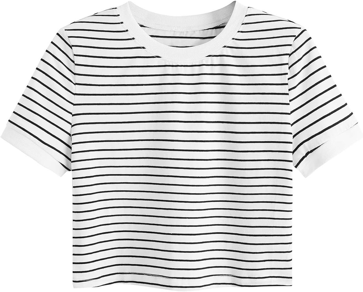 SweatyRocks Women's Striped Ringer Crop Top Summer Short Sleeve T-Shirts | Amazon (US)