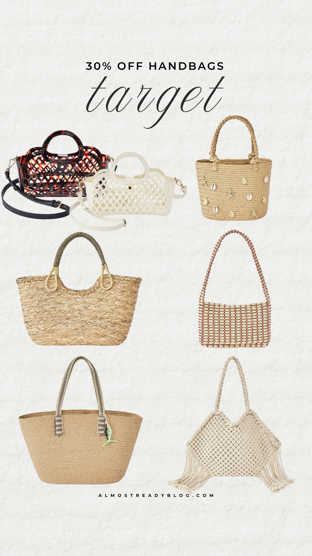 Target 30% off handbags, summer bags, clear bags, woven bags, raffia bags, beach vacation, vacation bags, target bags

#LTKSaleAlert