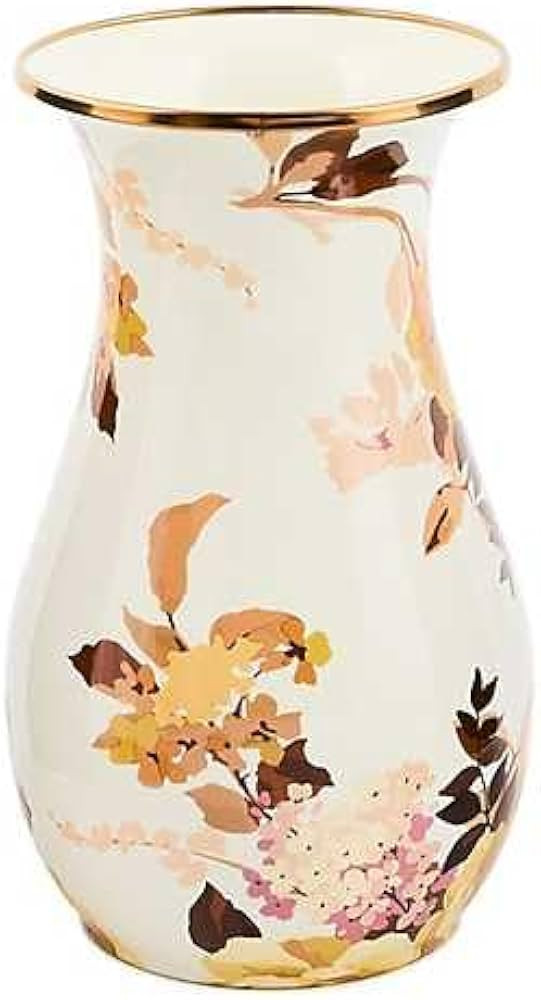 MACKENZIE-CHILDS Tall Enamel Vase, Unique Flower-Vase Decor for Living Room, Wild Rose White | Amazon (US)