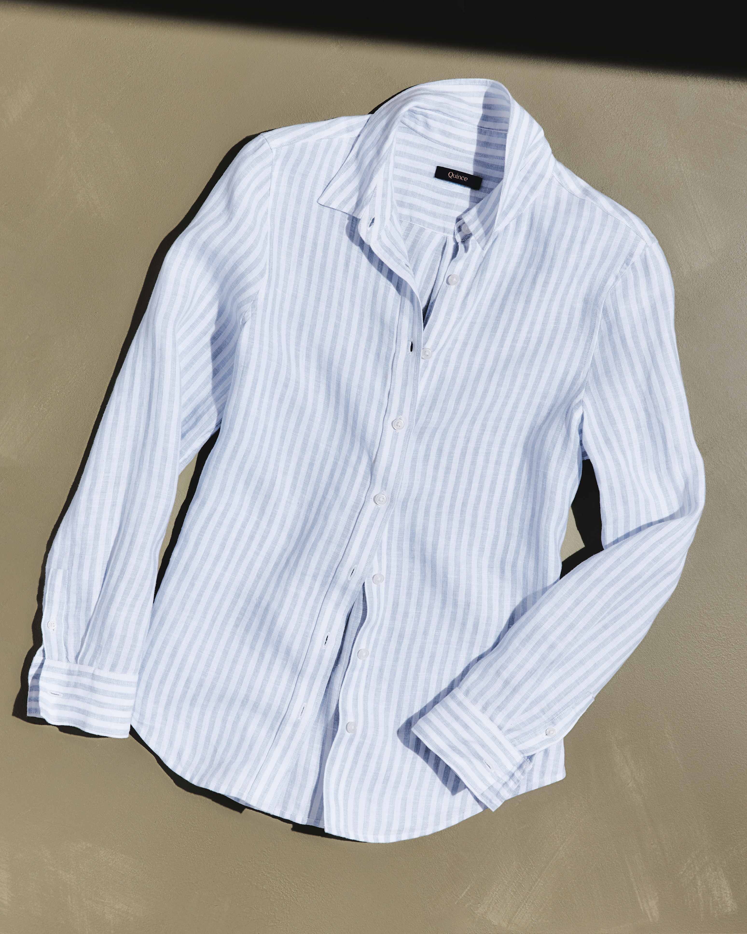 Quince | Women's 100% European Linen Long Sleeve Shirt in Blue Pinstripe, Size Medium | Quince