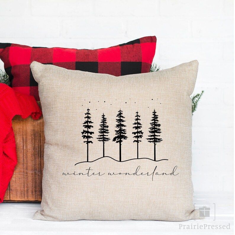 Winter Wonderland Pillow Cover, Canvas Pillow Case, Christmas Tree Design, Christmas Décor 2022,... | Etsy (US)