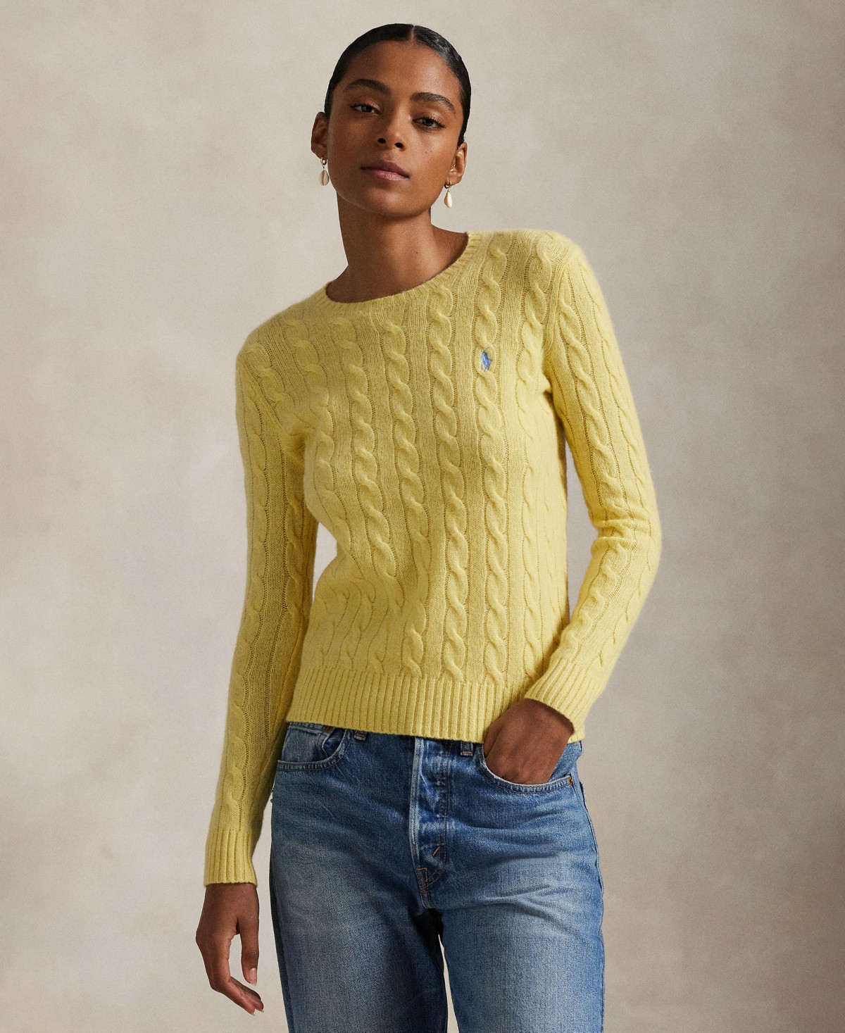 Polo Ralph Lauren Women's Cable Wool-Cashmere Crew Neck Sweater - Fall Yellow | Macy's