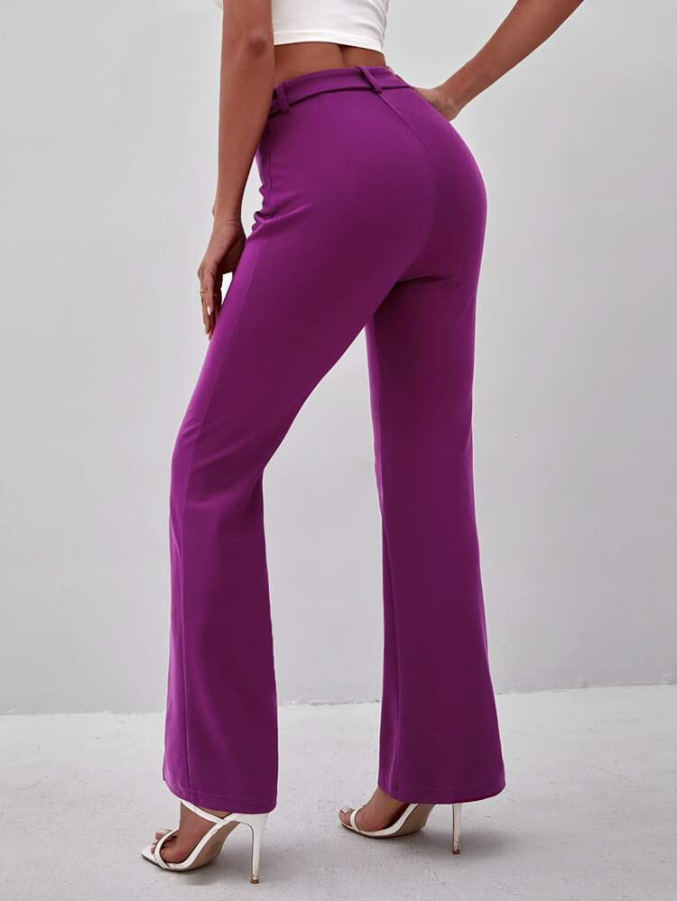 SHEIN Frenchy Slit Hem Flare Leg Belted Pants | SHEIN