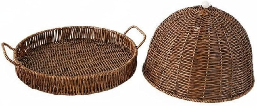 Bread Basket with Lid Handwoven Look Covered Snack Basket Dust Resistant Household Storage for Li... | Amazon (US)