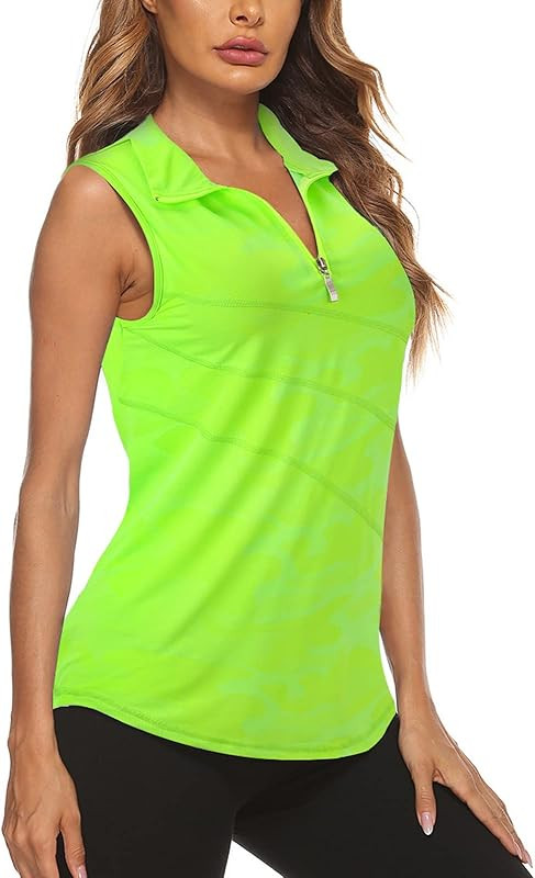 Koscacy Women's Sleeveless Golf Tennis Polo Shirts Zip Up Workout Tank Tops (S-2XL) | Amazon (US)