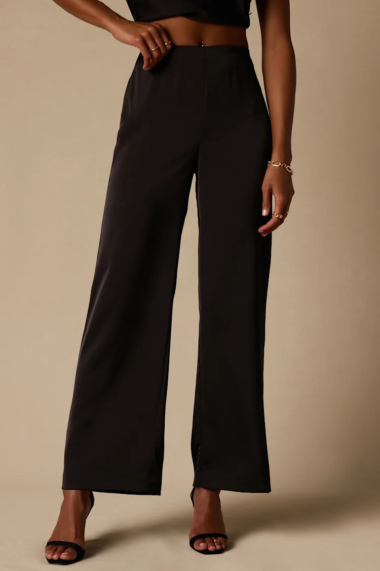 Amaya Black Satin High-Rise Pants | Lulus