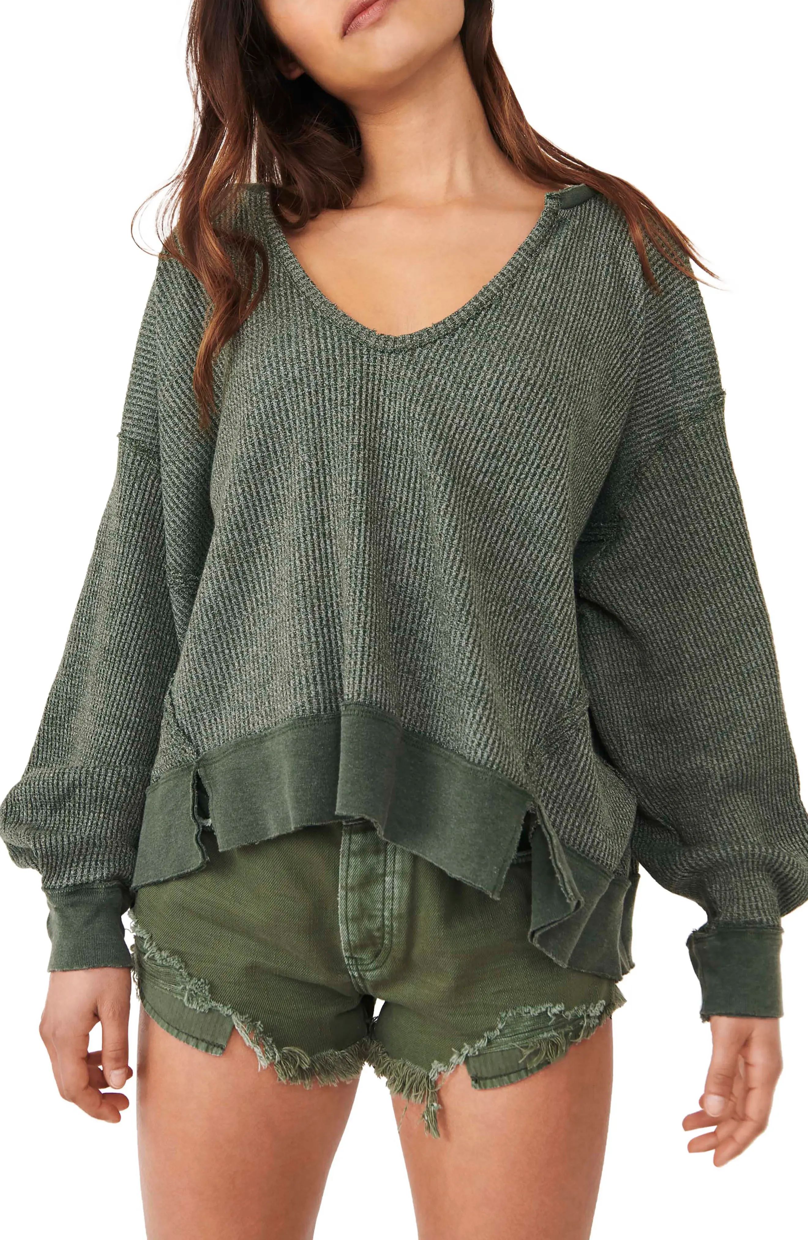 Women's Free People Women's We The Free Buttercup Oversize Thermal Top, Size X-Small - Green | Nordstrom