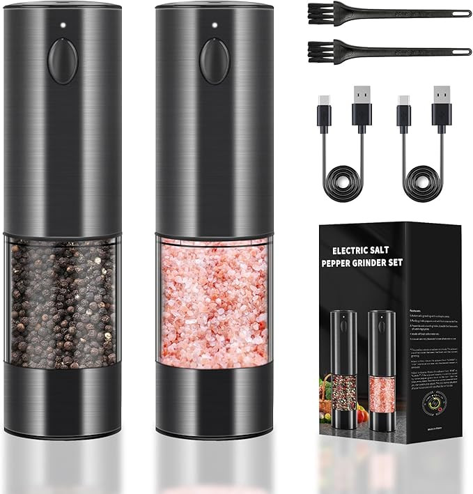 Electric Salt and Pepper Grinder Set, Rechargeable Pepper Grinder LED lights, Stainless Steel Aut... | Amazon (US)