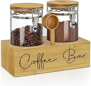 Glass Coffee Containers with Shelf,Coffee Station Organizer,Glass Storage Jars with Spoon,2x48oz ... | Amazon (US)