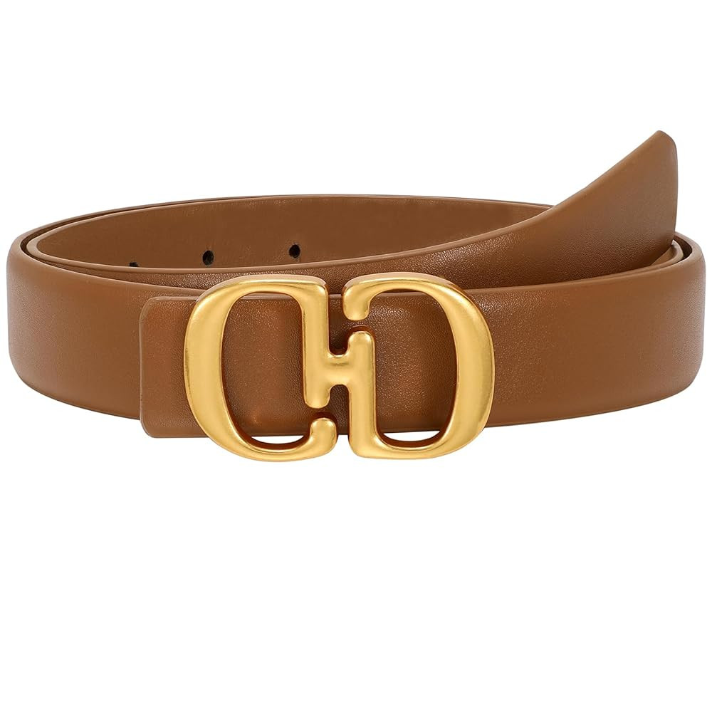 CESCOSI Women Leather Belts with Gold Buckle Casual Fashion Waist Belt for Jeans Pants Dresses | Amazon (US)
