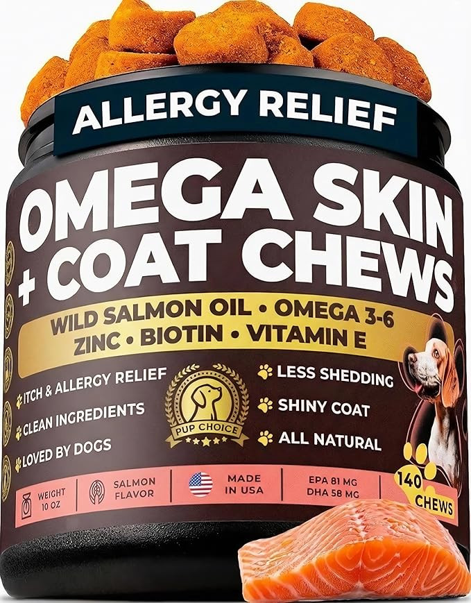 Omega 3 & 6 Dog Skin & Coat Chews – Wild Salmon Oil, Biotin, Zinc & Vitamin E – Supports Dry ... | Amazon (US)