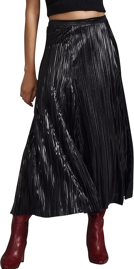 Metallic Pleated Midi Skirts for Women Trendy Elastic High Waisted A Line Flowy Sparkly Long Plea... | Amazon (US)