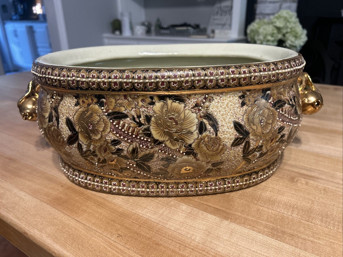 Chinese Vintage Large Gold Royal Satsuma Style Moriage Footbath Planter | eBay US