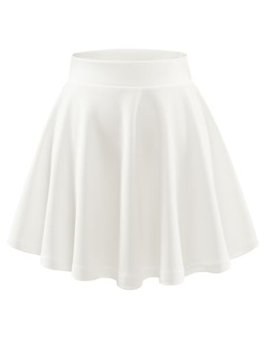 DRESSTELLS White Mini Skirt Versatile A-line Basic Stretchy Flared Skater Mini Skirt White XL | Amazon (US)