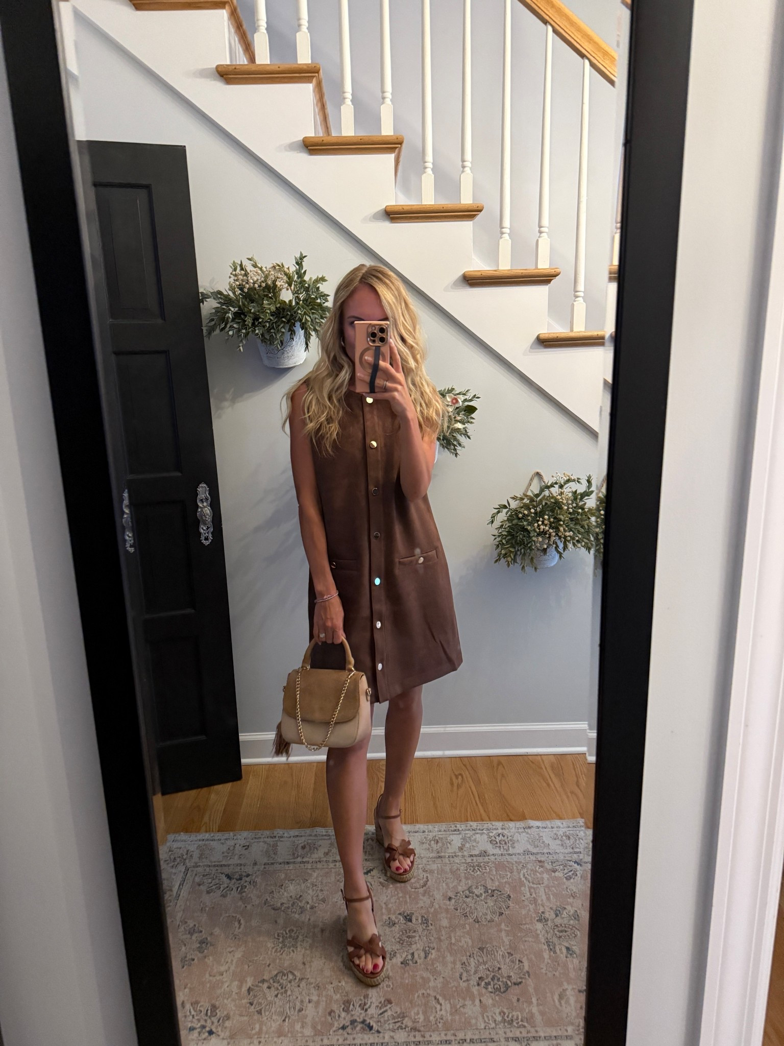 Evereve dress that is PERFECT for fall. The color, the gold details, the suede - perfection.
I recommend sizing down if you want it fit a bit more snug. I am wearing a small here but could totally wear an XS

#LTKWorkwear #LTKSeasonal #LTKStyleTip