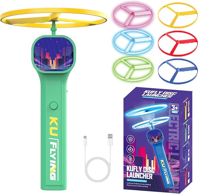 Electric Disc Launcher with 6 Flying Spinners, Glow-in-The-Dark Interactive Outdoor KU Flying Dis... | Amazon (US)
