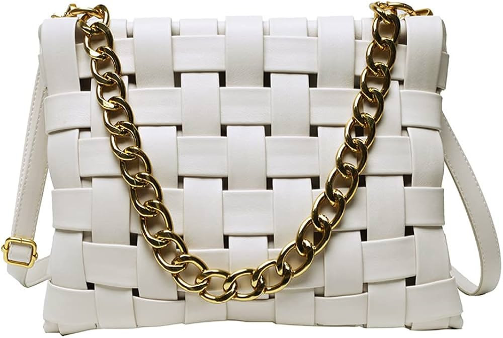 Women Woven Crossbody Bag Purses Soft Leather Shoulder Handbags with 2 Removable Strap | Amazon (US)