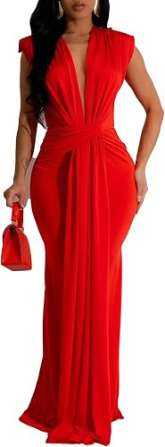 Ekaliy Elegant Bodycon Dresses for Women Deep V Neck Maxi Dress Mermaid Long Dress | Amazon (US)