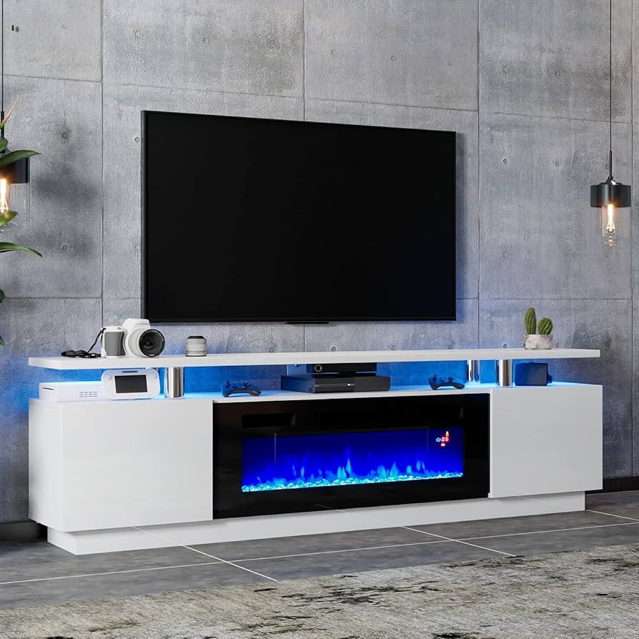 LUXOAK Modern Fireplace TV Stand with 36" Electric Fireplace, High Gloss Finish Media Console wit... | Amazon (US)