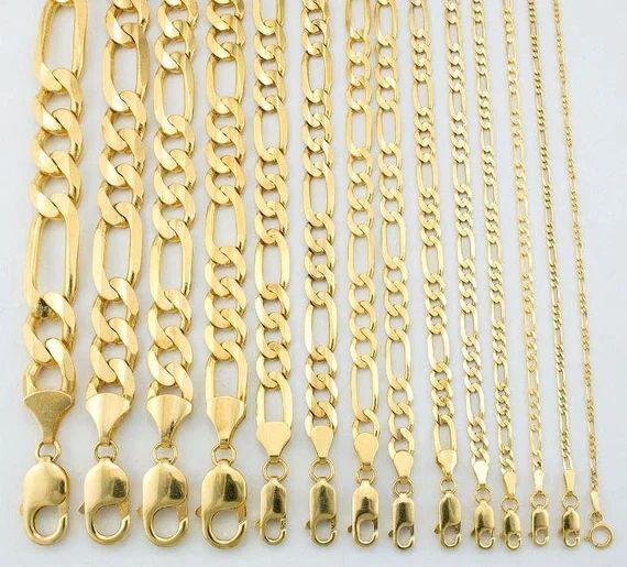 14K Gold Flat Figaro Chains Over 925 Italian Cuban 16", 18", 20", 22", 24" 26", 28", 30" Size 3.5... | Etsy (US)