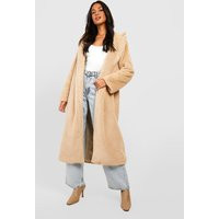 Womens Longline Faux Fur Coat - Beige - 4 | boohoo (US & Canada)