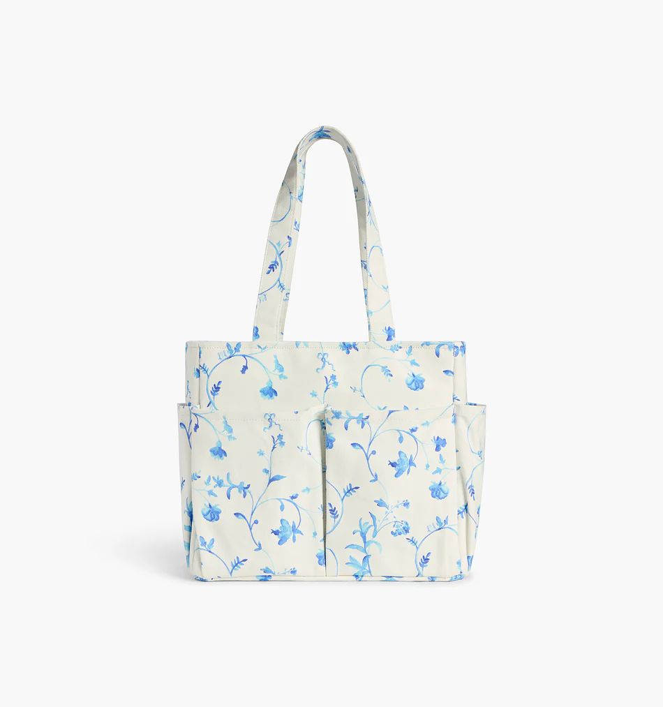 The Market Tote - Blue Botanical Cotton Canvas | Hill House Home