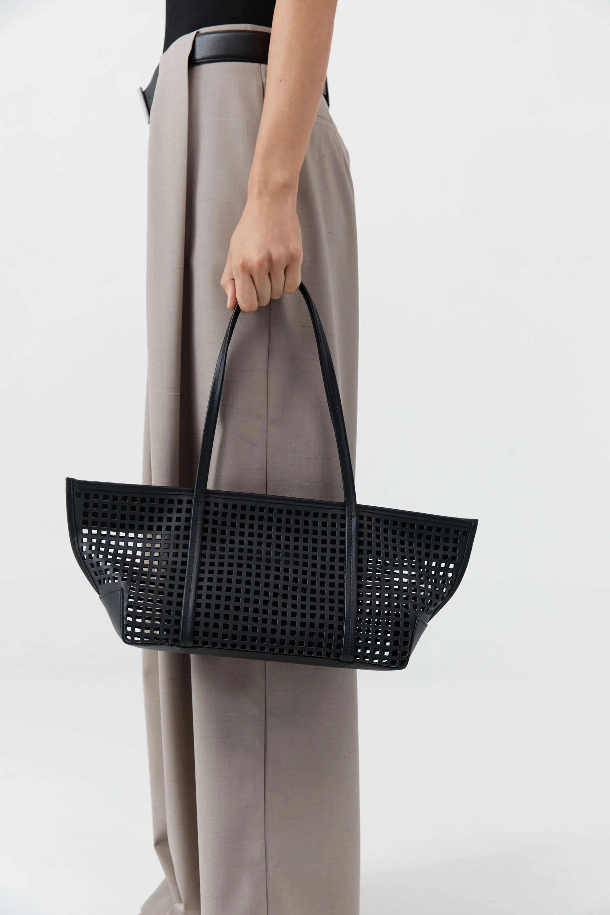 Perforated Slim Bateau Tote - Black | St. Agni (US, UK, EU)