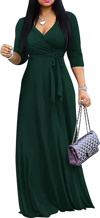 FANDEE Plus Size Maxi Dress for Women Long Sleeve Wedding Guest Dress Long Sleeve Dresses Amazon | Amazon (US)