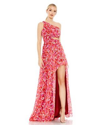 Mac Duggal Women's Ieena Printed One Shoulder Cut Out Hi-Lo Gown - Macy's | Macy's