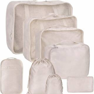 Beige 8-Pieces Suitcase Packing Cubes, Travel Luggage Organizers with Laundry Bag, Shoe Bag, Underwear Bag | The Home Depot