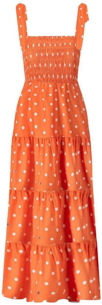 kinstell Women's Summer Boho Spaghetti Strap Square Neck Ruffle Casual Flowy Long Dress Beach Swi... | Amazon (US)