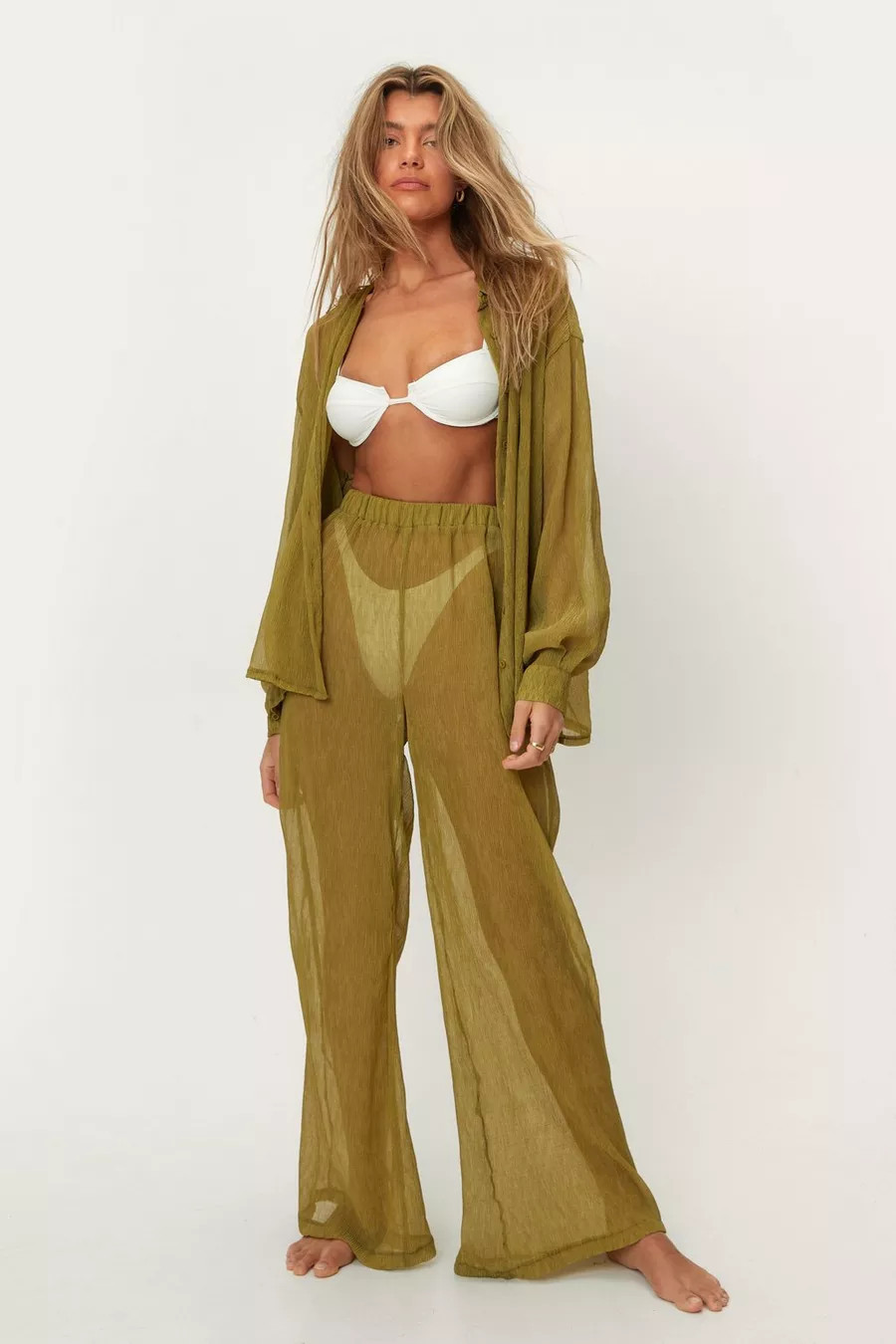 Plisse Wide Leg Beach Trousers | Boohoo.com (UK & IE)