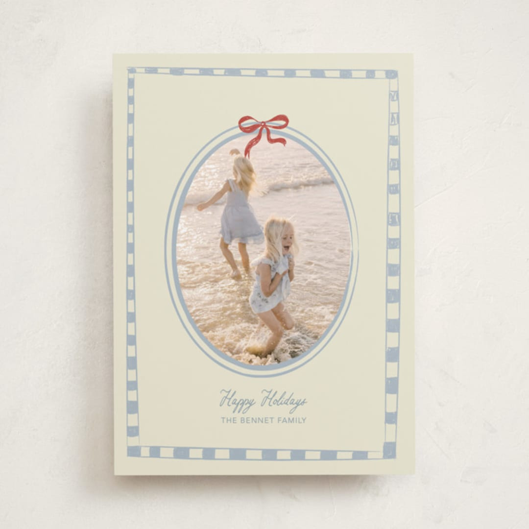"Little Bow" - Customizable Holiday Photo Cards in Blue by Helena Vitto. | Minted