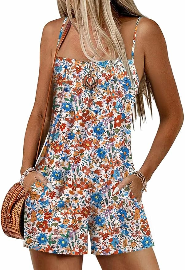 Ekouaer Summer Rompers for Women Floral Beach Sleeveless Shorts Overalls Boho Outfits 2026 Jumpsu... | Amazon (US)