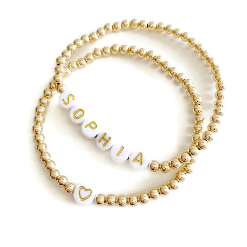 Gold Bracelet with Personalized Antique Letter Beads | Sea Marie Designs