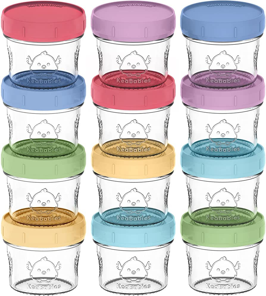KeaBabies 12-Pack Glass Baby Food Containers - 4 oz Leak-Proof, Microwavable Baby Food Storage Co... | Amazon (US)