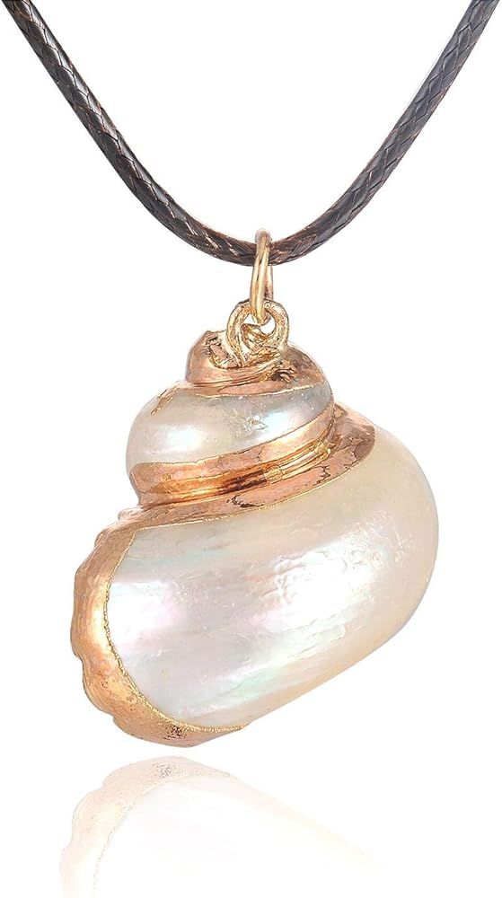 FM FM42 Natural Seashell Shell Scallop Conch Pendant Necklace with 27" Long Rope Chain (25 Styles... | Amazon (US)