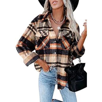 BTFBM Women Long Sleeve Shirts Button Down Plaid Loose Casual Flannel Fall Blouse Shirt Jacket Shack | Amazon (US)