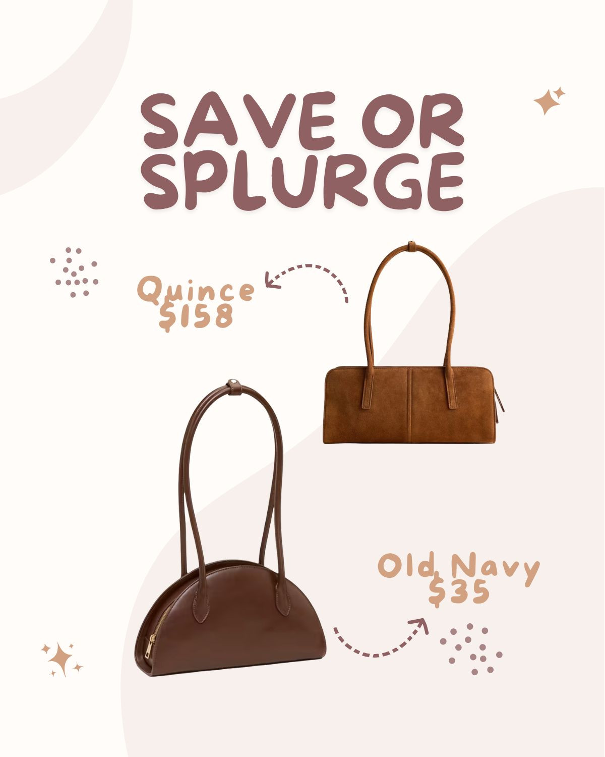 Save or splurge? East meets west handbag edition! One is from quince and the other from old navy. Both are amazing options 

#LTKFindsUnder100 #LTKootd